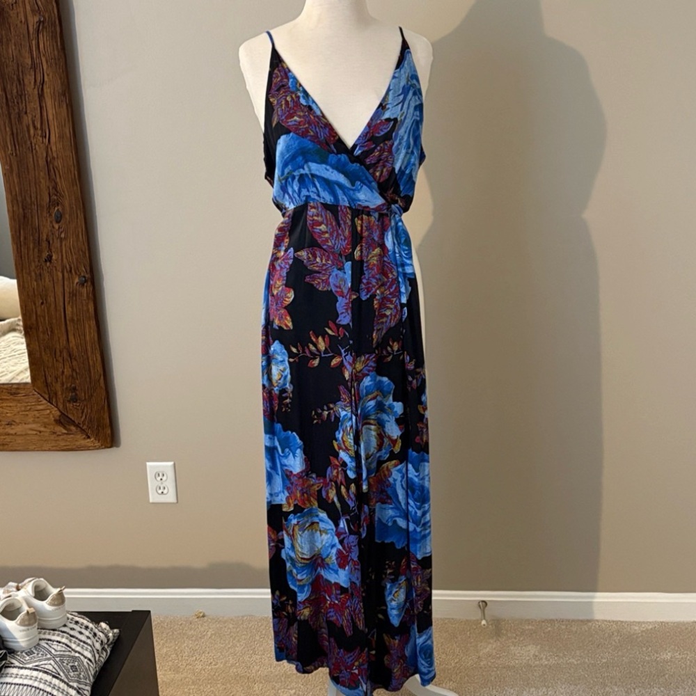 Floral Maxi Dress with Blue and Purple Accents